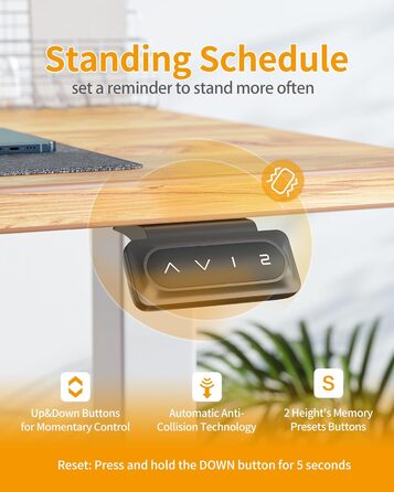 Електричний стіл CUBICUBI з регульованою висотою, 152 x 60 см, стіл для роботи стоячи зі сталевими Т-подібними ніжками, функція пам&39яті налаштувань, система запобігання зіткненням, біла рама/світло-коричнева стільниця 152 x 60 см світло-коричневого коль