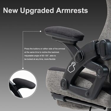 Ігрове крісло, ергономічне гоночне ігрове крісло з регульованим підголівником, робоче крісло з тканинною оббивкою, пружинною подушкою сидіння, з&39єднувальними підлокітниками та підставкою для ніг, функцією гойдання, новим підлокітником 135 - чорне