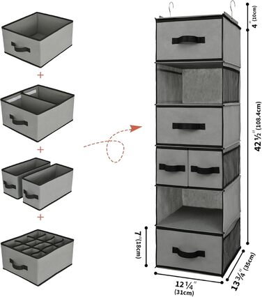 Органайзер для підвісної шафи GRANNY SAYS, з шухлядами, сірий підвісний органайзер, підвісна полиця для спальні