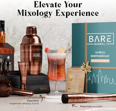 Професійний набір шейкерів для бармена Mixology 14 предметів для коктейлів Martini (витримана мідь)