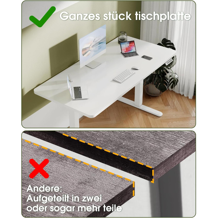 Стіл Flamaker з регульованою висотою, повна стільниця 160 x 60 см, стіл з електричним регулюванням висоти з пам&39яттю, ігровий стіл з нагадуванням про сидячий режим та зарядкою через USB (білий) Білий 160 x 60 см