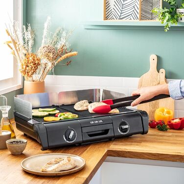 Електричний настільний гриль Tefal BBQ Family, 2 окремі зони з термостатами, антипригарні чавунно-алюмінієві пластини, підходять для посудомийки, глибокі жолобки, чорний/сріблястий, TG800N10
