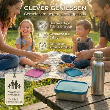 Металева ланч-бокс з роздільниками, 3 відділення, силіконова кришка, герметична, можна мити в посудомийній машині, 1000 мл, для дітей та дорослих, колір блакитний (Petrol)