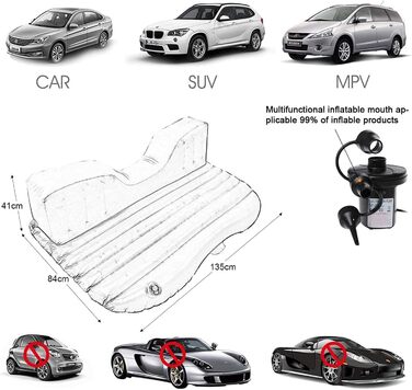 Автомобільний надувний матрац, надувне ліжко, автомобільне ліжко, спальний матрац, з електричним повітряним насосом 12 В і 3 адаптерами, швидке накачування та дефляція (чорний)