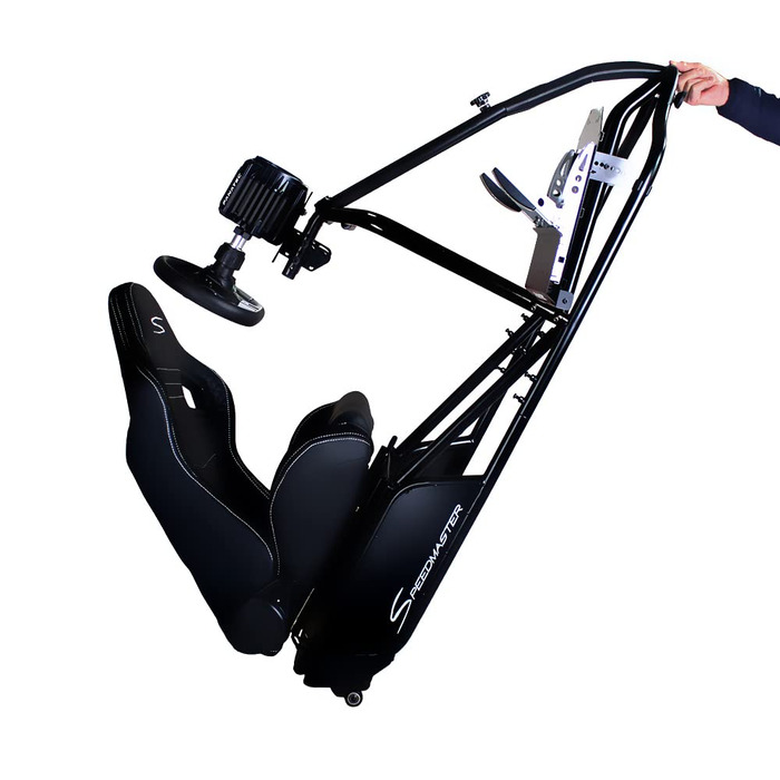 Симулятор гоночного симулятора Speedmaster PRO Zero-Flex, крісло для симуляції гонок SIM Racing Cockpit з кермом та підставкою для педалей червоного кольору (Race Weave Anthracite)