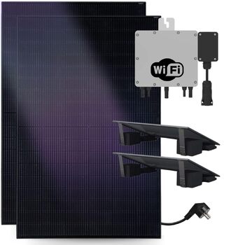 Балконна електростанція потужністю 800 Вт з розеткою для плоского даху - CLARITY 2 шт. кронштейни для кріплення балконної електростанції для плоских дахів 2 шт. повністю чорні сонячні панелі потужністю 440 Вт Інвертор 800 Вт з можливістю оновлення Балконн