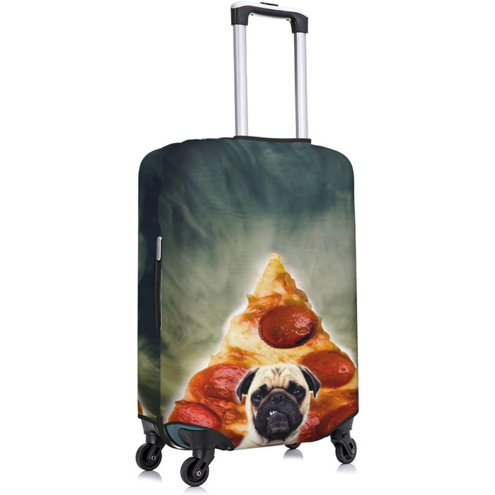 Кумедні мопси, захисний чохол для валізи Піца з песиком, міцний захист для валіз розміром 45.7 - 81.3 см, розмір XL, чорний, екстра-великий