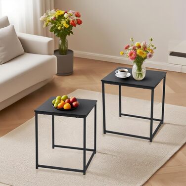 Журнальний столик BIGTREE, комплект із 2 шт., сучасний диван-столик, стіл для вітальні з дерева, столики, що складаються один на одного, квадратний/чорний