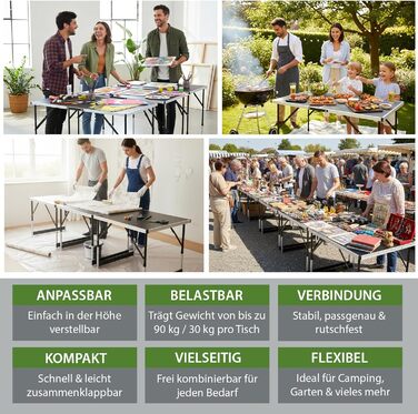 ТРУЦГОЛЬМ Комплект із 3 багатофункціональних розсувних столів, 100x60 см, загальна вантажопідйомність 90 кг, підходить для обклеювання шпалерами, блошиних ринків, кемпінгу, складний, журнальний столик та гриль регульована висота, включаючи з&39єднувачі