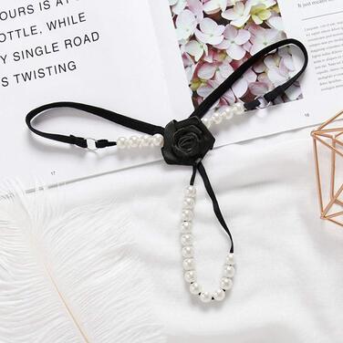 Набір із 6 жіночих стрінгів з відкритою промежиною з перлинами, квітами та отворами, чорні мереживні сексуальні стрінги, білизна з відкритою промежиною, стрінги, стрінги, V-подібні стрінги (6 моделей)