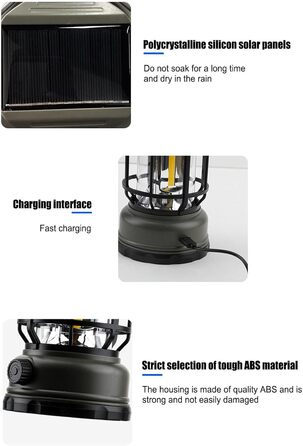 Акумуляторний кемпінговий ліхтар вінтажний світлодіодний ліхтар, водонепроникний вуличний ліхтар для використання під час відключення електроенергії та у дворі, чорний