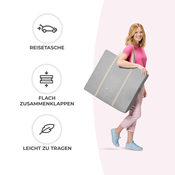 Дитяче ліжко Kinderkraft 3-в-1 LOVI, Дорожнє ліжечко, Колиска, Дитяча колиска, Шезлонг, Складане, Легке транспортування, з аксесуарами, Сумка, Москітна сітка, від народження до 9 кг, Бежеве односпальне