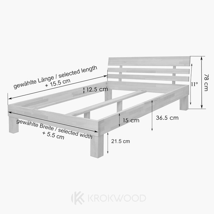 Ліжко з масиву дерева Krok Wood Julia з дуба (180 x 200 см) 180 x 200 см Дуб