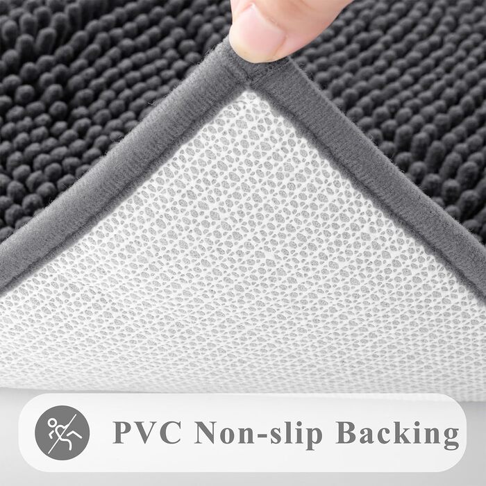 Комплект килимків для ванної кімнати темно-сірого кольору, 3 предмети, нековзний, можна прати, комплект килимків для ванної з шенілу, килимок для душу та ванни, килимок для туалету з вирізом (45x6550x80U50x60см) 45x6550x80U50x60см Темно-сірий