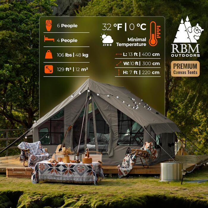Намет надувний 6-місний RBM Outdoors Panda – 4-сезонний, водостійкий, із клапаном для печі, кахі