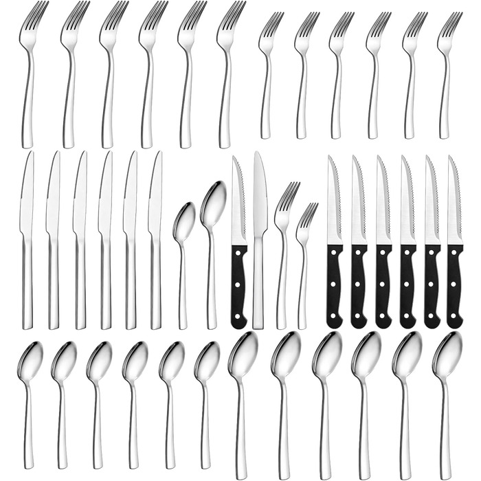 Набір столових приборів 36 шт. на 6 персон, Набір дзеркальних полірованих столових приборів Wildone Premium з нержавіючої сталі, м