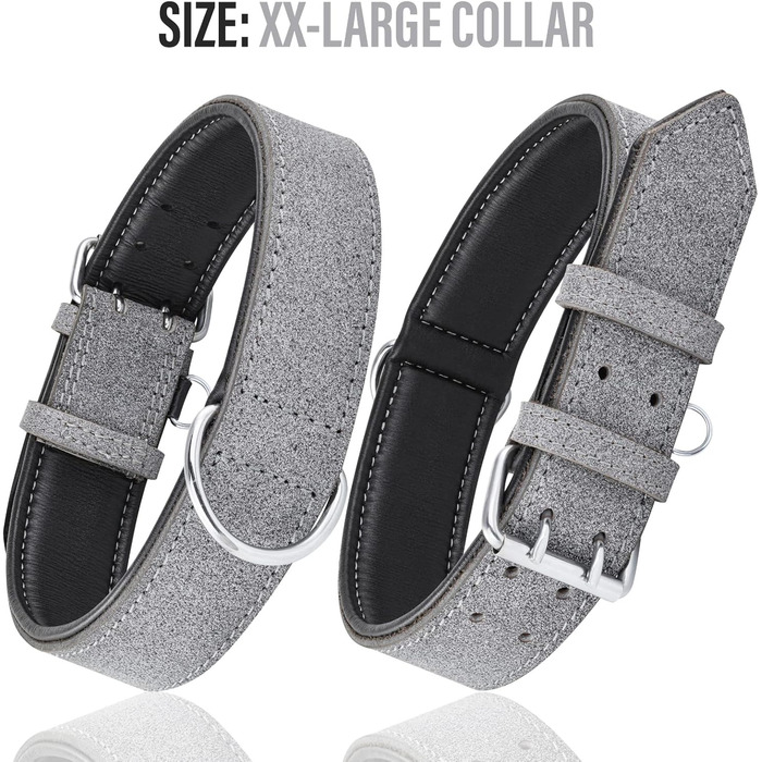 Нашийник для собак Riparo K-9, м'який, з натуральної шкіри, регульований, міцний (XL ширина 4,5 см для обхвату шиї 53,4-63,5 см, сірий/білі нитки) XL Сірий/Білі нитки