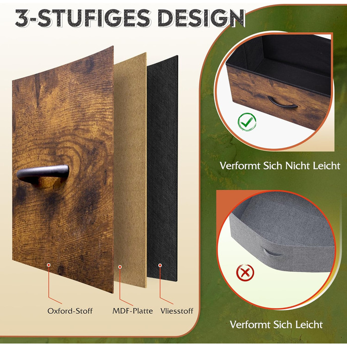 Комод WLIVE з 8 тканинними шухлядами, комод для спальні, комод для вітальні, з міцним сталевим каркасом, вінтажний коричнево-чорний