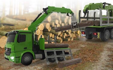 Деревовоз Mercedes-Benz Arocs 120 2,4GHz Повнопривідний, кран та грейфер з дистанційним керуванням, реалістичні звуки з можливістю вимкнення, світло, поворотники, у комплекті колоди.