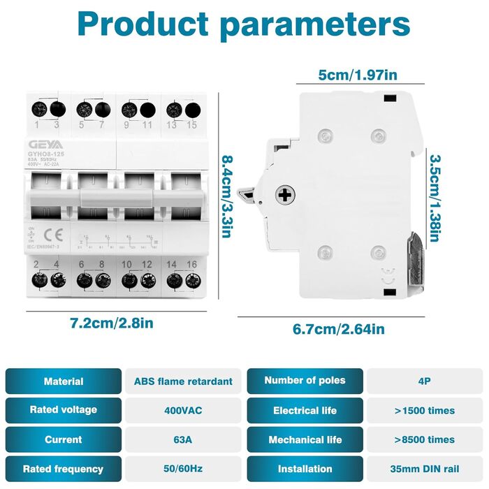 Аварійний вимикач живлення 4P 63A вимикач навантаження подвійного живлення ручний вимикач живлення мережевий вимикач ручного керування 400VAC кріплення на DIN-рейку
