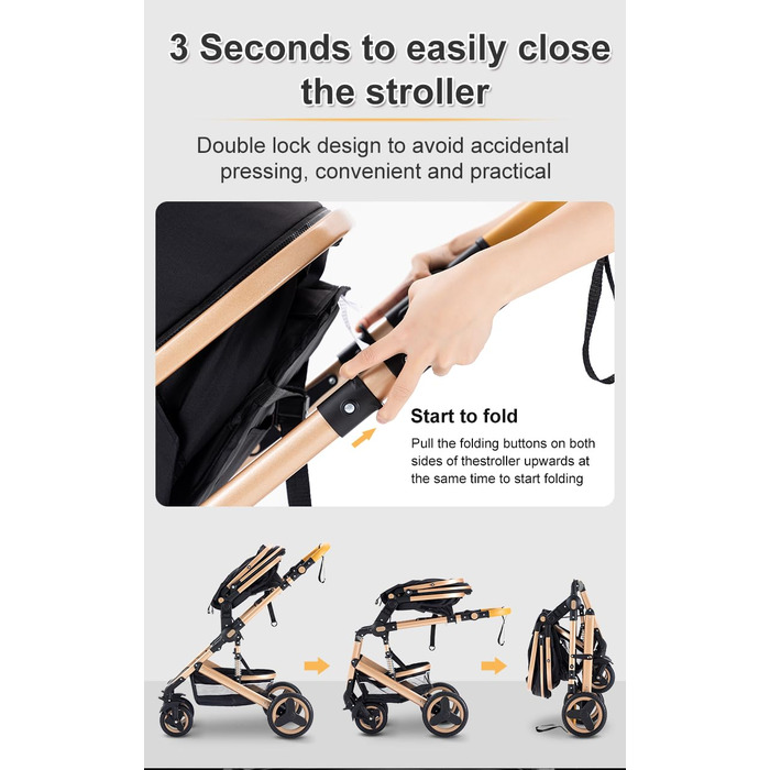 Коляска 3 в 1 люлька-тростина в комплекті, складається одним натисканням кнопки, комбінована коляска з алюмінієвою рамою для новон