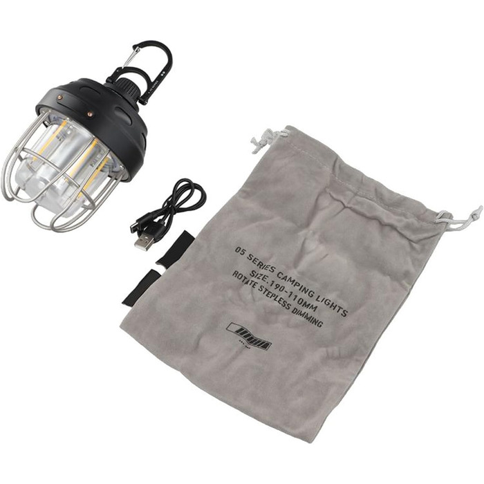 Акумуляторний кемпінговий ліхтар з акумулятором 2000 мАг, тепле/жовте світло, клас захисту IPX3, конструкція з алюмінію, сталі та ABS-пластику, для наметів та використання на свіжому повітрі (чорний)