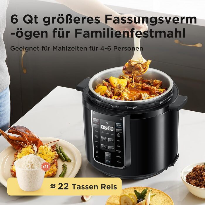Мультиварка-скороварка Midea 6л, 9-в-1 (14 функцій) рисоварка, йогуртниця, slow cooker, sous vide, пароварка, варилка для макаронів, чаша з нержавіючої сталі, чорна