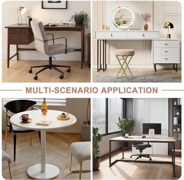 Офісний стілець без підлокітників, стілець для столу, шкіра та дерево, сучасний стілець для домашнього офісу, функція гойдання, вантажопідйомність до 136 кг, регульована висота, поворотне крісло на 360 для кабінету, спальні, домашнього офісу, бежевий