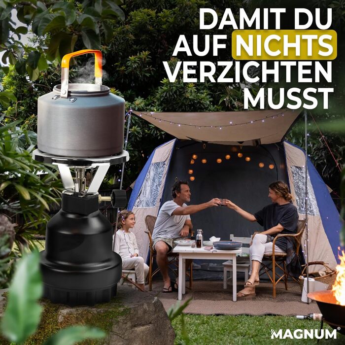 Набір газових плит Magnum для кемпінгу E190 з 4 газовими картриджами, газова плита/варильна поверхня з 1 конфоркою, підходить для активного відпочинку, походів, пікніків, кемпінгу та заходів Синій алюміній 10k