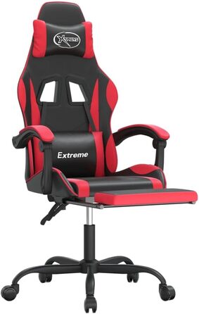 Геймерське крісло з підставкою для ніг, чорно-червона штучна шкіра, регульована спинка та висота, поворот на 360 градусів, міцний металевий каркас, довговічна штучна шкіра, ергономічний дизайн, 36,5 x 42 см (Ш x Г), червоно-білий