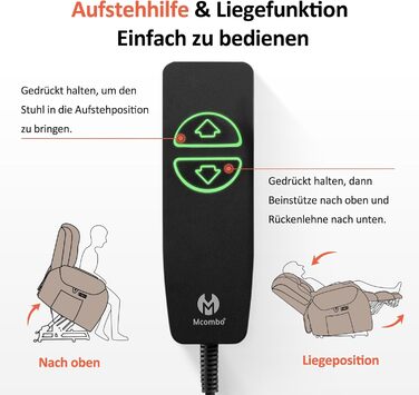 Електричне крісло-реклайнер для телевізора з підйомником, масажем та підігрівом, крісло-реклайнер з функцією нахилу на 145, подушка сидіння з піни 35D, приховані підставки для чашок 7252 (мікрофібра, бежево-коричневий) Бежево-коричнева мікрофібра