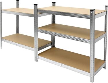 Стелаж для майстерні ECD Germany, міцний, 200x100x50 см - оцинкований - вантажопідйомність до 750 кг - 5 полиць МДФ - стелаж для зберігання, безболтовий стелаж, стелаж для підвалу, стелаж для гаража, металевий стелаж, стелаж для робочого столу, 200 x 100 