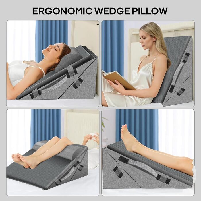 Клиноподібна подушка для ліжка, регульована клиноподібна подушка, подушка для читання для ліжка, подушка для дивана, подушка для спини, яку можна прати, подушка для підтримки спини з піни з ефектом пам&39яті, спинка для лікування рефлюксу, апное сну, чита
