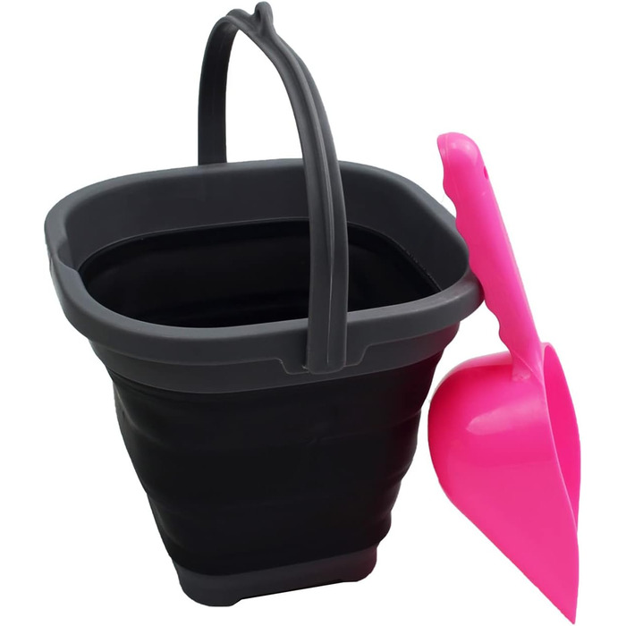 Л Super Mini Square Foldable Plastic Bucket - Складне квадратне відро - Портативне відро для води - Економія місця на відкритому повітрі (сірий/чорний (набір 2), 2) Сірий/чорний (набір 2) 2, 2,6