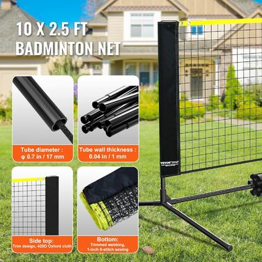 Універсальна сітка для бадмінтону, тенісу та піклболу (3 в 1), Портативна, 1-метрова висота, для зовнішнього використання