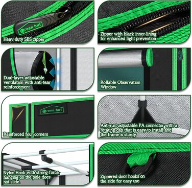 Парник для рослин, 91,4 x 91,4 x 182,9 см, з вікном та піддоном, для гідропоніки та кімнатних рослин