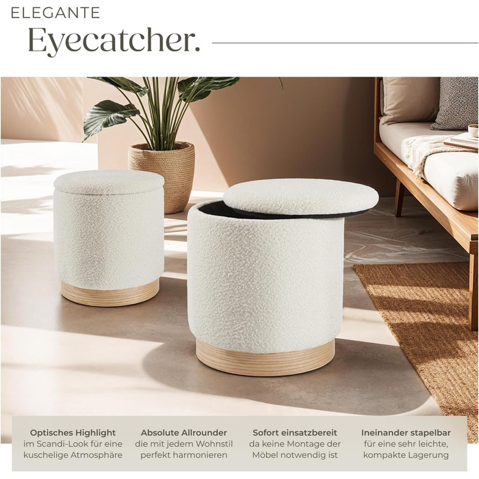 Набір із 2 стільців для зберігання речей, тканина букле ведді, скандинавський стиль, пуф, круглий м&39який стілець для туалетного столика, меблі для спальні, вітальні, коридору, стілець для зберігання речей для дому