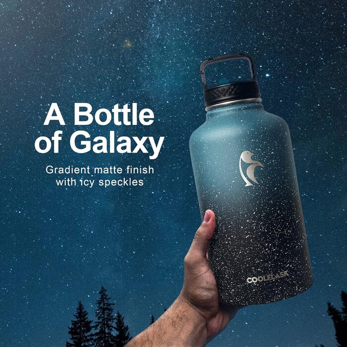 Пляшка для води 1,8 л, ізольована соломою та 3 кришками, охолоджуюча пляшка, півлітра, глечик для води, галактика, велика, металев