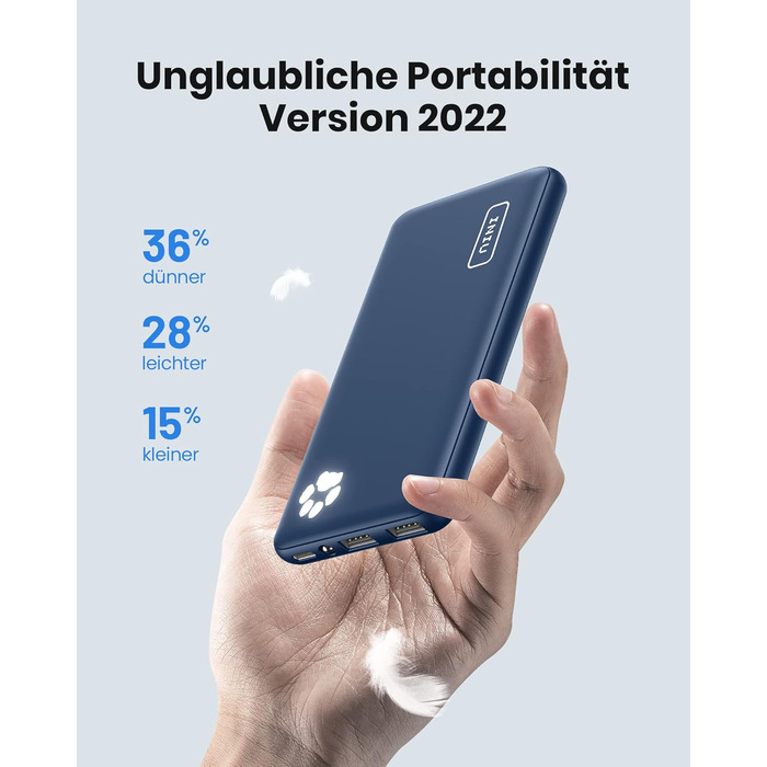 Найтонший і найлегший зовнішній акумулятор USB C 10000 мАг, ТРИ виходи 3A для мобільного телефону Power Bank з ліхтариком для iPho