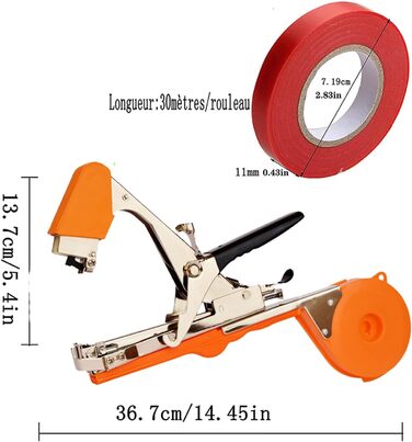 Плоскогубці для підв'язування рослин Hironobu, машина для підв'язування рослин стрічкові плоскогубці tapetool ручна машина для підв'язування, стрічка та запасне лезо для винограду, малини, помідорів та овочів (помаранчевий)