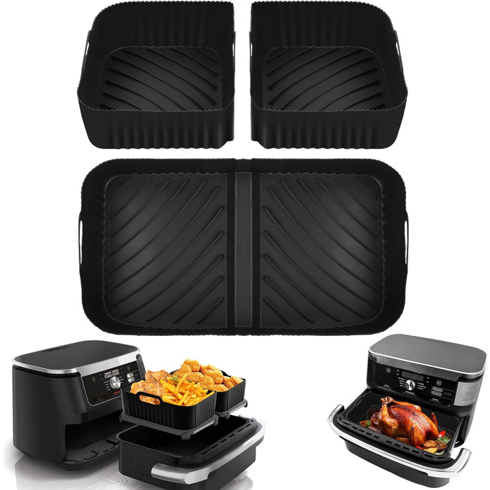 Аерофритюрниця Hivio Silicone Mold для фритюрниці Ninja Foodi Flexdrawer 10.4 л AF500DE, 3 шт. и багаторазової фритюрниці Аксесуари для Ninja Ninja AF500EU (чорний) чорний для Af500EU/AF500EUCP