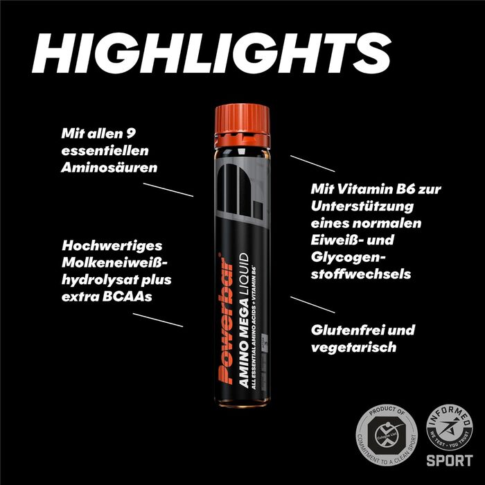 Гідролізат сироваткового протеїну та вільні амінокислоти Powerbar Amino Mega Liquid, 20 ампул x 25 мл