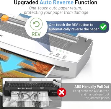 Ламінатор A3, високошвидкісний ламінатор 1000 мм/хв на 50 аркушів, комплект для ламінування з функцією реверсу, різак для паперу, закруглювач кутів, дирокол та кільце для палітурки для офісу, школи та дому, білий та сірий