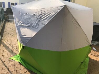 Монтажний намет, намет для будівельного майданчика, розміри 1,90 x 1,90 x 2,00 м, водонепроникний, стійкий до атмосферних впливів, швидкозбиральний, виготовлений з поліестеру, зелено-білий, для використання на вулиці та роботи, від німецького виробника з 