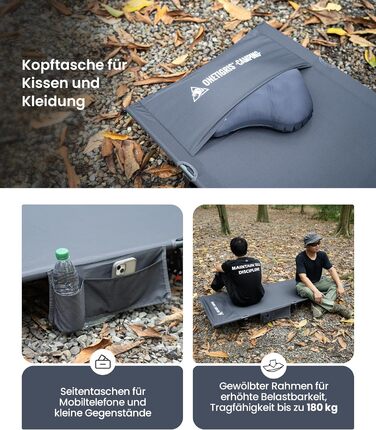 Складане похідне ліжко, портативне кемпінгове ліжко, легке, складне кемпінгове ліжко до 180 кг для намету, для активного відпочинку на природі, для подорожей, саду, офісу (190 70 18 см) сірого кольору