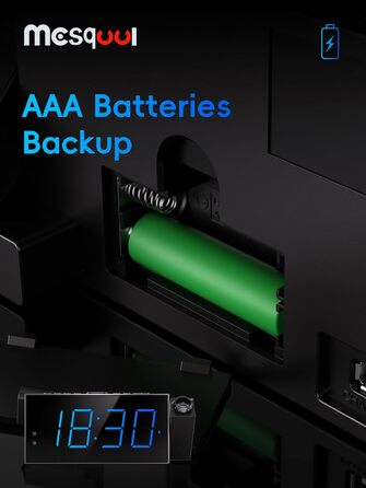 Проекційний будильник для спальні, цифровий будильник з великим 7-дюймовим світлодіодним дисплеєм, диммер, проектор на 180, зарядний пристрій USB, 12/24 год, літній час, відкладення, резервне живлення акумулятора, настільний настінний стельовий годинник д