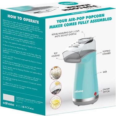 Машина для приготування попкорну, Машини для приготування попкорну, Електрична машина для приготування попкорну, 1200 Вт, включаючи дозуючу ложку, Попкорн готовий за 2 хвилини, Домашній кінотеатр, Серія (синій)