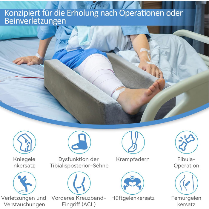 Подушка для ніг KingPavonini з 4-ступінчастим регулюванням висоти для післяопераційного/травмового/відпочинкового використання, подушка для ніг з піни з пам&39яттю форми з 3 ручками та знімною м&39якою вставкою, оксамитовий чохол, який можна прати, на одн