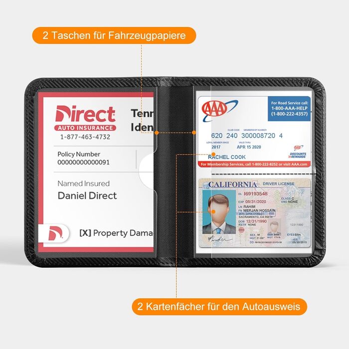 Органайзер для документів автомобіля CoBak з магнітним закриттям чохол для техпаспорта, страхового полісу та інших важливих паперів (карбонове волокно, чорний)