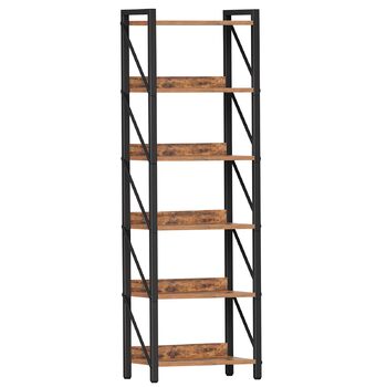 Книжкова полиця HOOBRO, стояча полиця, полиця-драбина, окремостояча вузька полиця, офісна полиця, 6 ярусів, відкриті полиці, для вітальні, спальні, офісу, кухні, рустикальний коричневий та чорний EBF72SJ01 42 x 28 x 161,5 см Рустикальний коричневий чорний